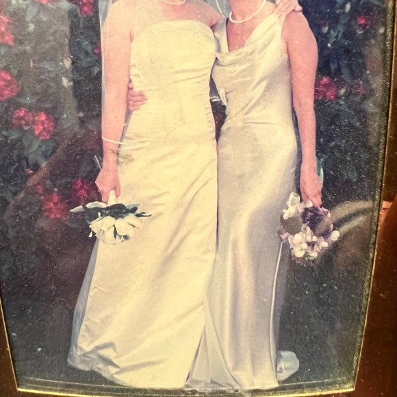 Silver Satin Finish Formal Dress with Draping Neckline Size S - Picture 1 of 6